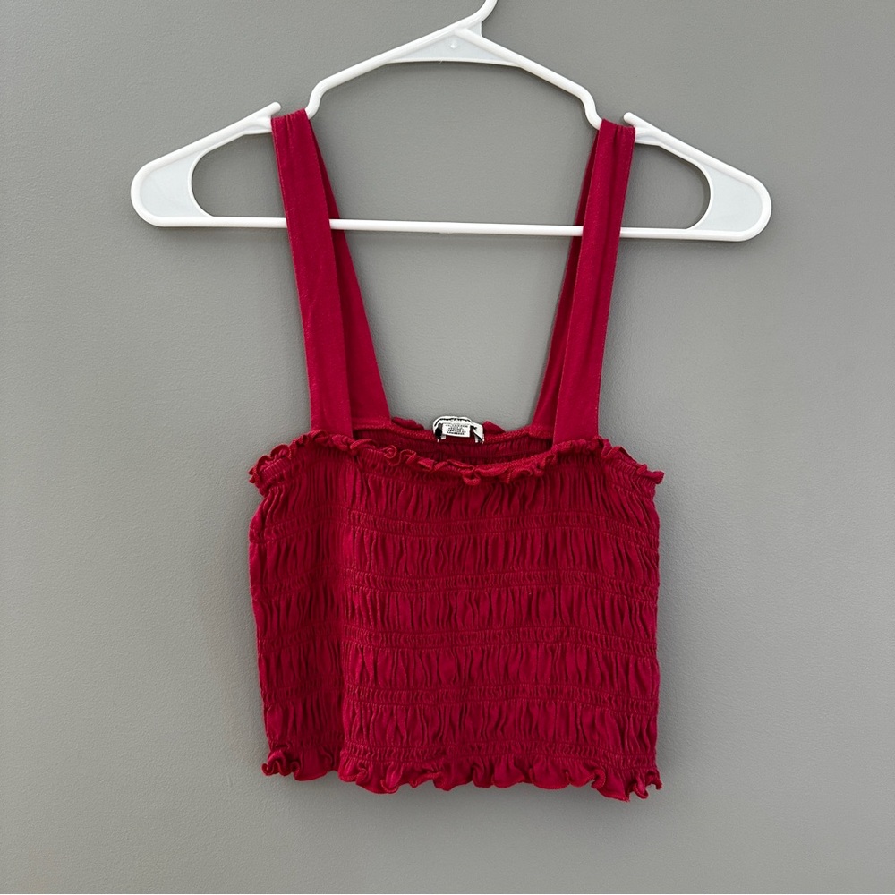 American Eagle Smocked Ruffle Tank Top Berry Red XS